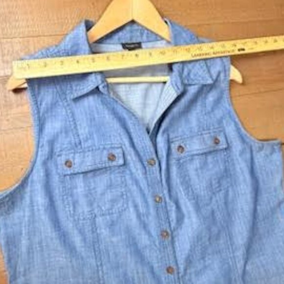 Talbots Chambray Denim Shirt Dress Sleeveless Button Front Belted Women’s 16 - Picture 6 of 11